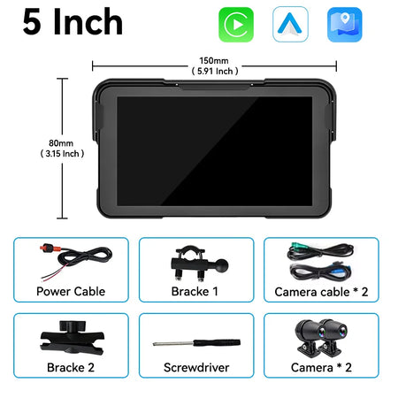VENBES 5 Inch Motorcycle Navigation Screen &ndash; IP67 Waterproof with Bluetooth and Android Auto Navigation with DVR / CHINA