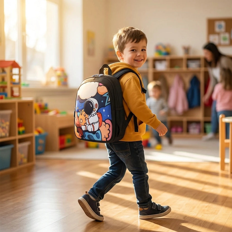 Astronaut Cartoon Kinder Rucksack, 3D-Design, Nylon, wasserdicht und langlebig