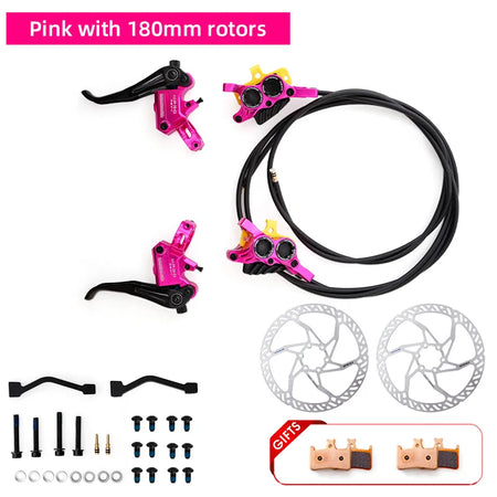 2025 ONIRII IIIPRO R2X4 MTB Hydraulic Disc Brake &ndash; 4-Piston High Performance Braking Pink with rotors