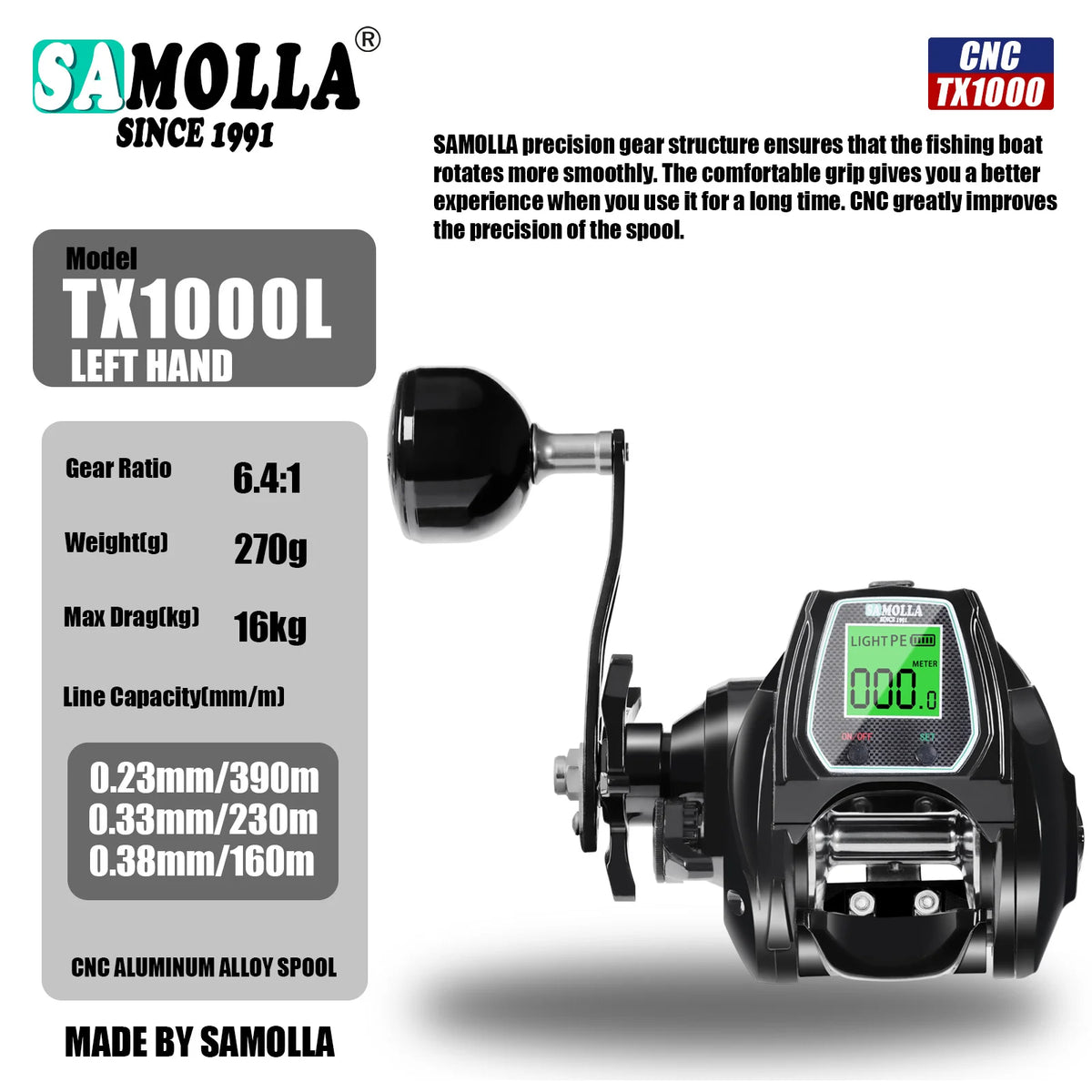Ultralight Electric Bait Casting Reel TX1000 with 16KG Drag TX1000 L Black