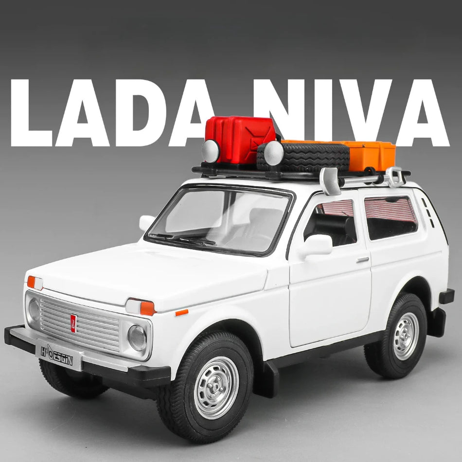Modelo de coche de metal a escala 1:24 con función de retroceso y puertas que se abren para LADA NIVA