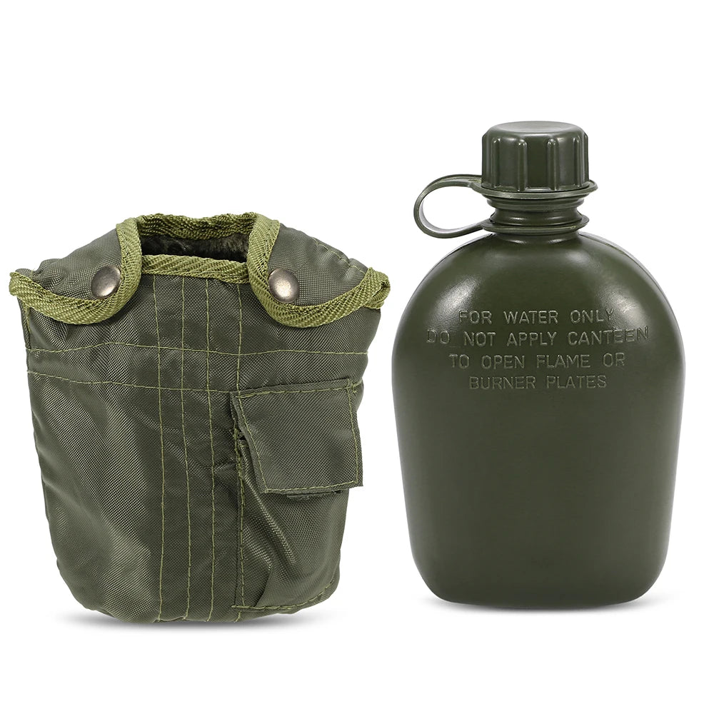 1L Outdoor Military Canteen Bottle &ndash; Felt-Lined Cover Green