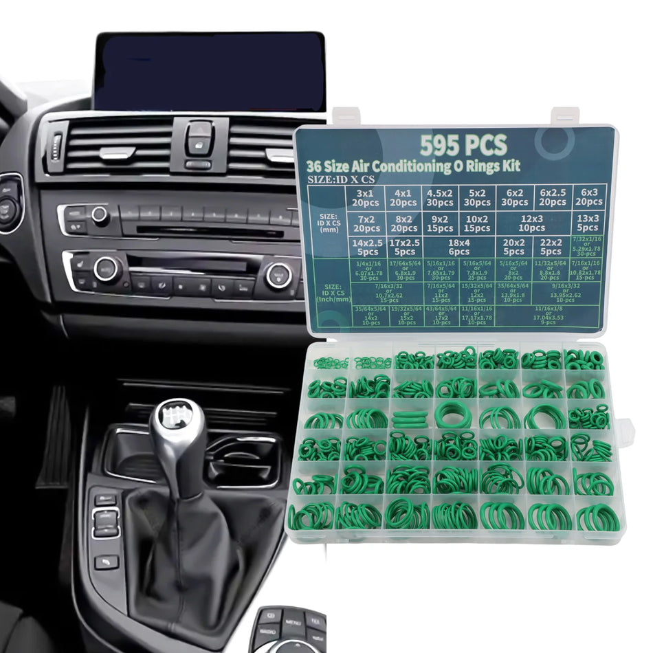595Pcs Car Air Conditioner ORing Kit, 36 Sizes, OilResistant Sealing Set