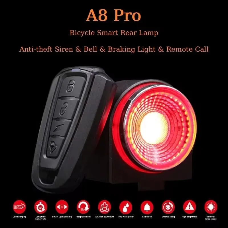 CYCLAMI A8 Pro Road Bike Rear Light With Anti Theft Alarm And Remote Control Taillight
