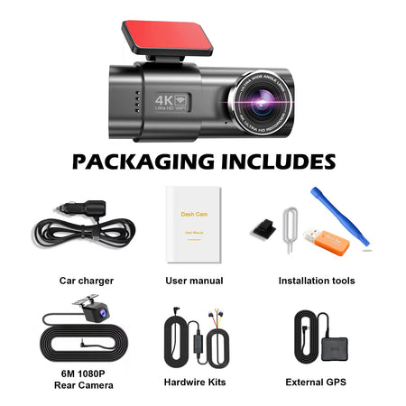 Kocam 4K WIFI Dash Cam &ndash; Dual Lens Front and Rear Recording With Rear Camera HWK / None