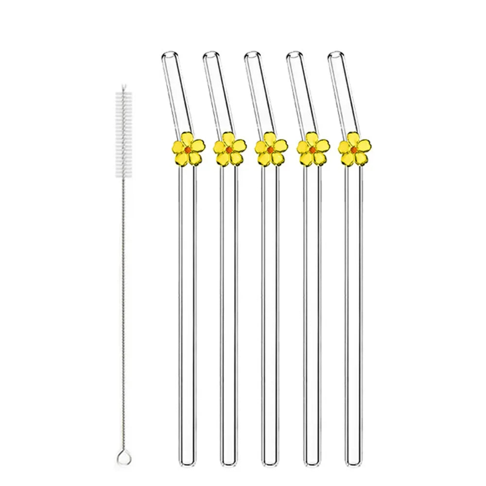 5Pcs Reusable Glass Straws &ndash; Eco-Friendly Flower Shape Design