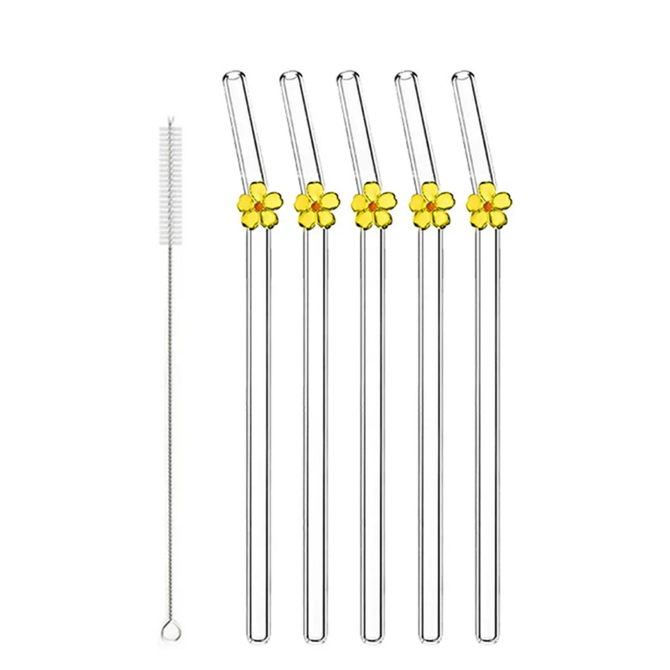 5Pcs Reusable Glass Straws &ndash; Eco-Friendly Flower Shape Design
