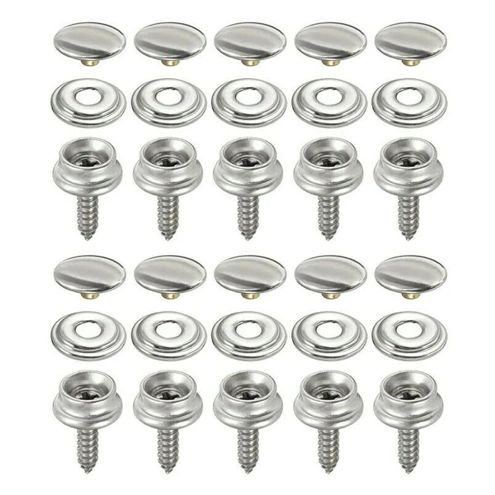 30pcs/Set Snap Fastener Stainless Canvas Capos Screw Tent Marine Boat Canvas Cover Tools Sockets Buttons Car Canopy Accessories