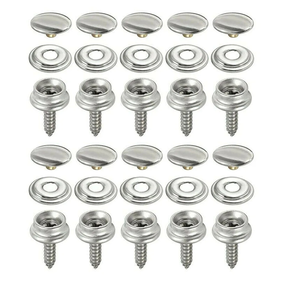 30pcs/Set Snap Fastener Stainless Canvas Capos Screw Tent Marine Boat Canvas Cover Tools Sockets Buttons Car Canopy Accessories