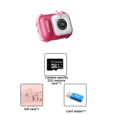 Children Video Camera For Kids - Dual Front And Rear Lenses Pink-without bag