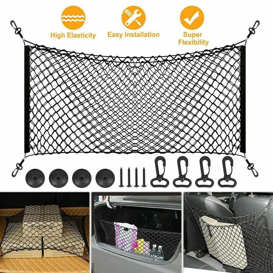 Universāla automašīnas aizmugurējā bagāžnieka tīkls neilona sieta bagāžas uzglabāšanai ar divkāršu sietu