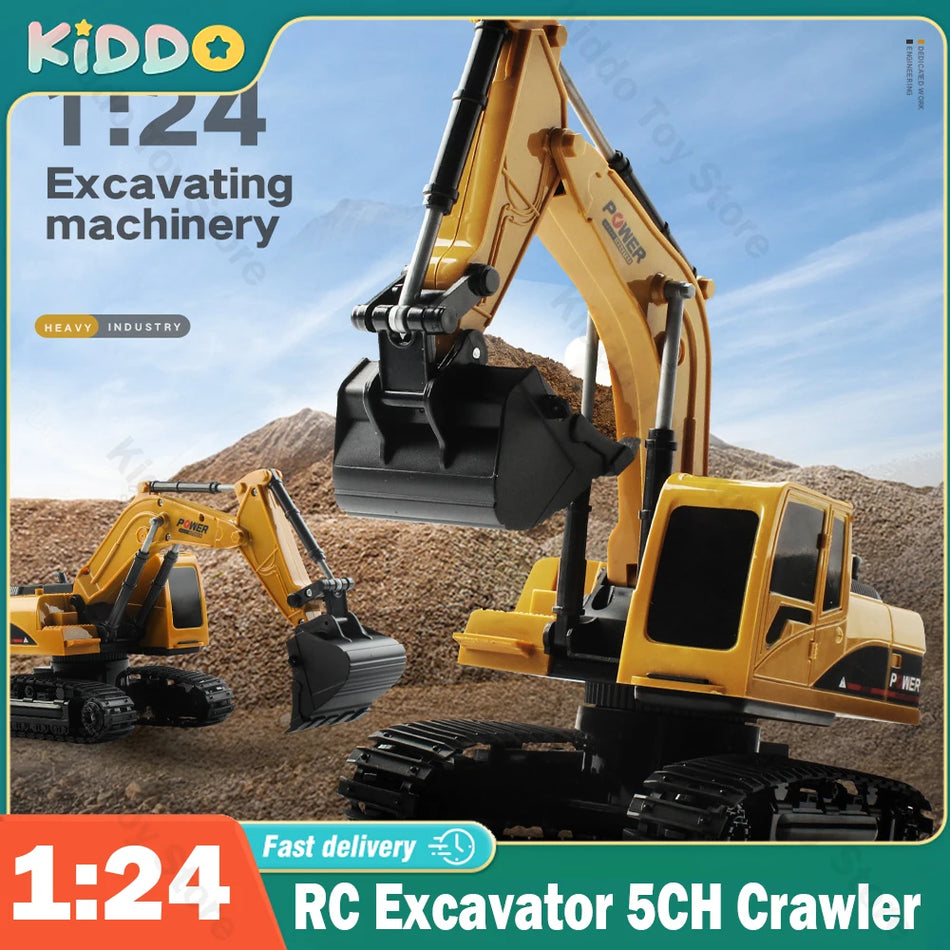 Conuseace 1:24 Excavator RC cu telecomandă, cu tracțiune integrală și lumină inclusă