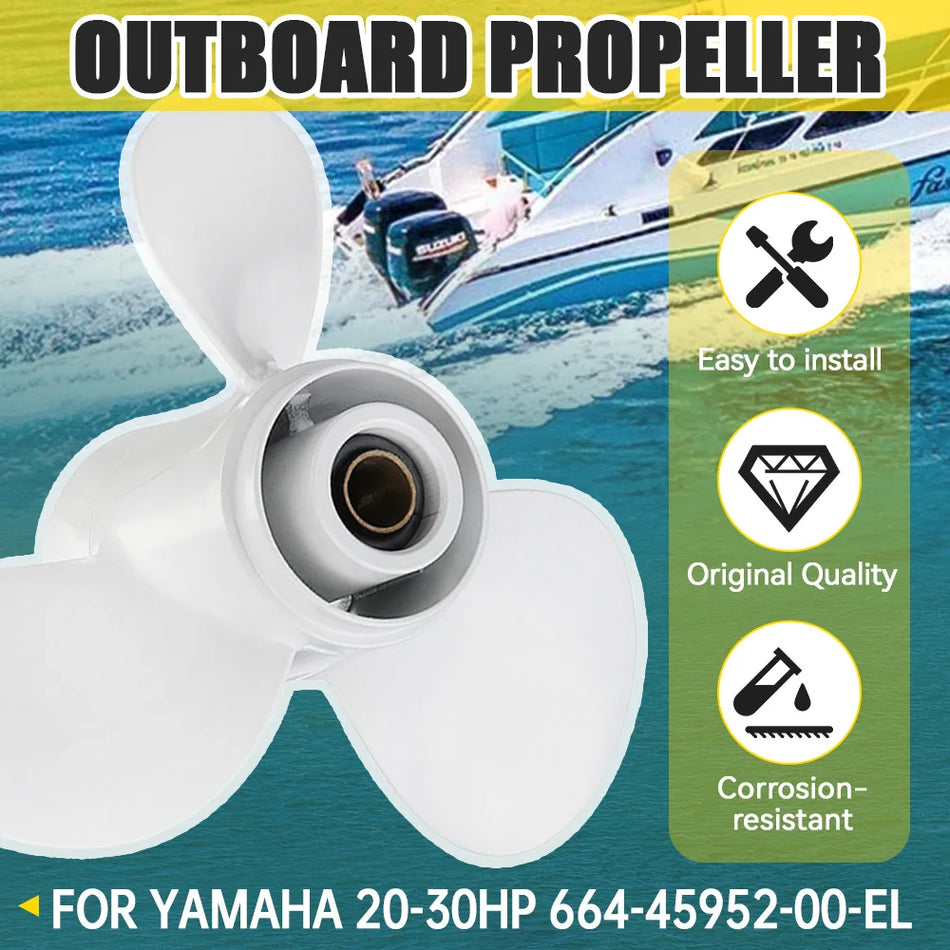 Propeller for Yamaha 20-30HP Outboard, 3-Blade Aluminum Alloy, 9 7/8 in Diameter, 14 in Pitch, White