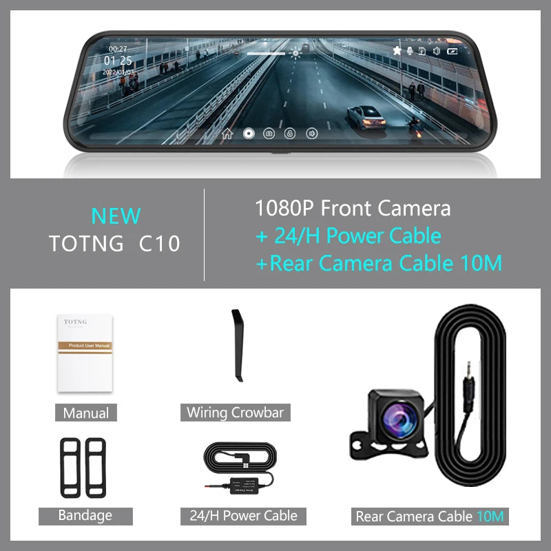 10&quot; Touch Screen Mirror Cam with Dual 1080P With 10M RCC-BL / 64G