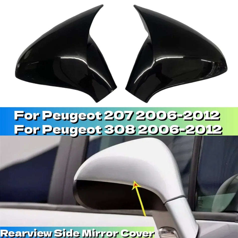Capas para espelhos retrovisores laterais em carbono ABS preto brilhante para Peugeot 207 308