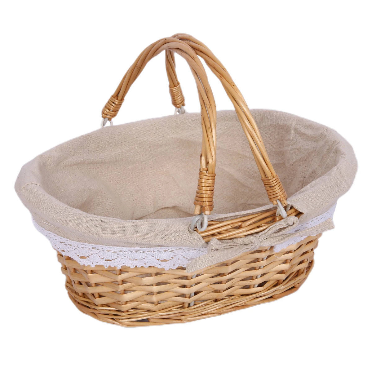 Woven Rattan Picnic Basket &ndash; Folding Handle Portable A