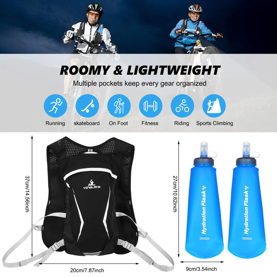 Vestă de hidratare pentru alergare pe traseu cu două sticle de apă de 500ml