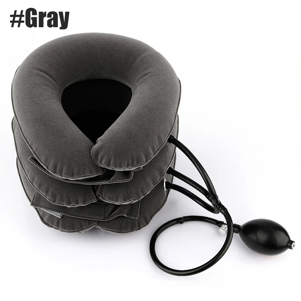 Neck Support Cushion &ndash; Inflatable Cervical Traction for Pain Relief Gray