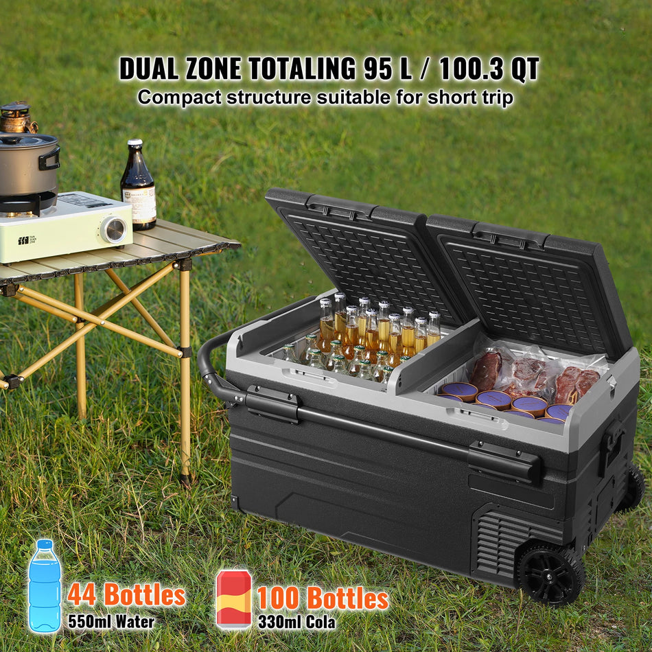 95L Podwój strefowy przenośny lodówka samochodowa 12V 24V DC