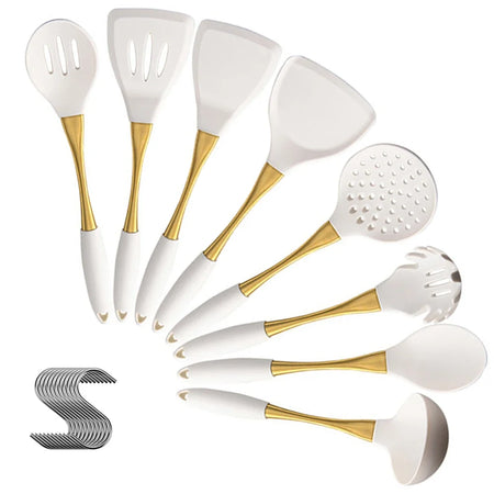 8Pcs White Gold Silicone Kitchenware Set &ndash; Heat-Resistant and Eco-Friendly 8Pcs White Gold