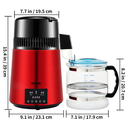4L Water Distiller Purifier With Dual Temp Display Red / spain