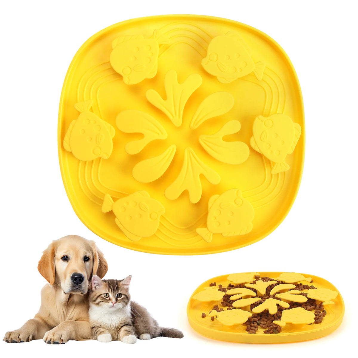 Pet Slow Feeder Bowl &ndash; Choke Proof Silicone Design B Yellow