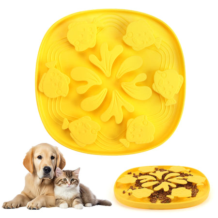 Pet Slow Feeder Bowl &ndash; Choke Proof Silicone Design B Yellow