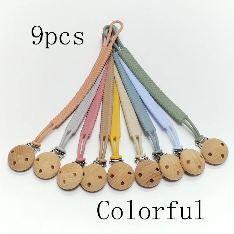 Baby Silicone Teether Chain &ndash; Anti-Drop Design for Pacifiers Colorful 9pcs