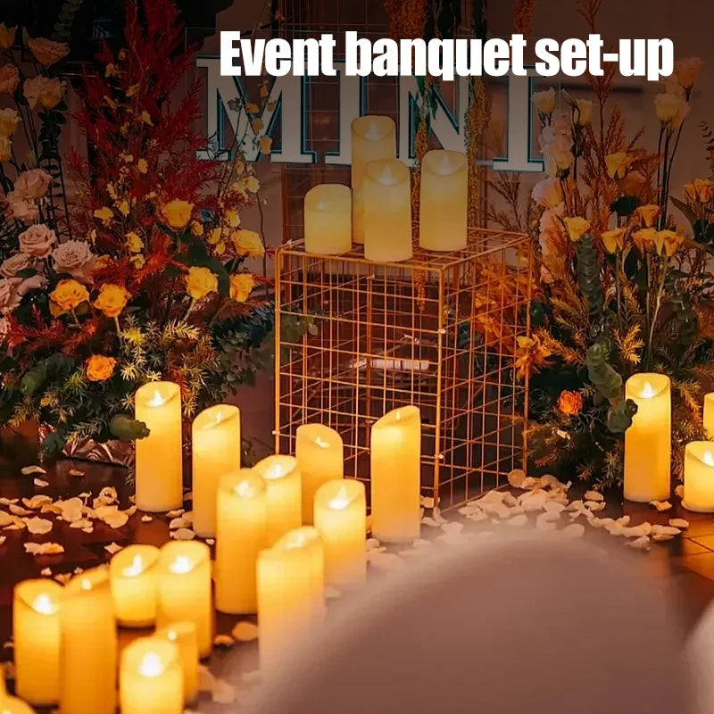 12ks Bezplamenové LED sloupcové svíčky pro domácí svatební dekoraci