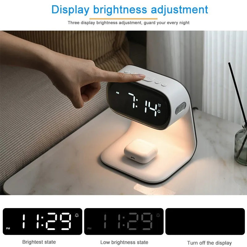 Modern Multifunctional Alarm Clock with Night Light and Wireless Charging