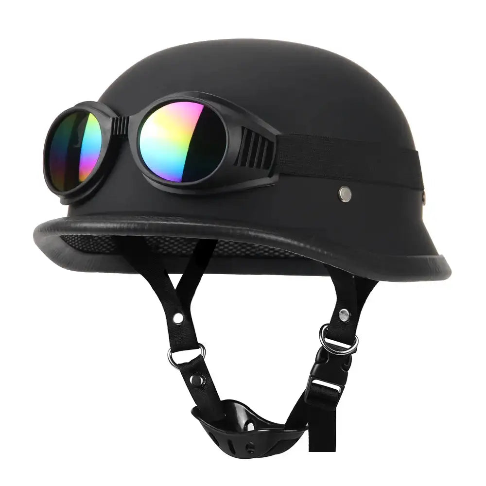 Herobiker Vintage German Half Helmet &ndash; Dot Certified 307Matte BK-Glass1 / S