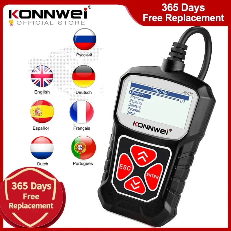 KONNWEI KW310 OBD2 Scanner - Multi Language Support KW310-Black