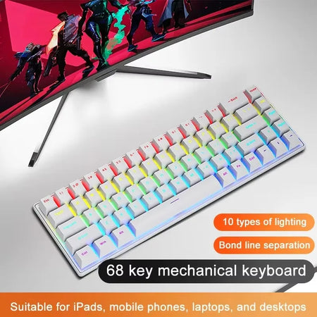 K68 Wired Mechanical Keyboard - Ten Colorful Lighting Modes WHITE / blue switch