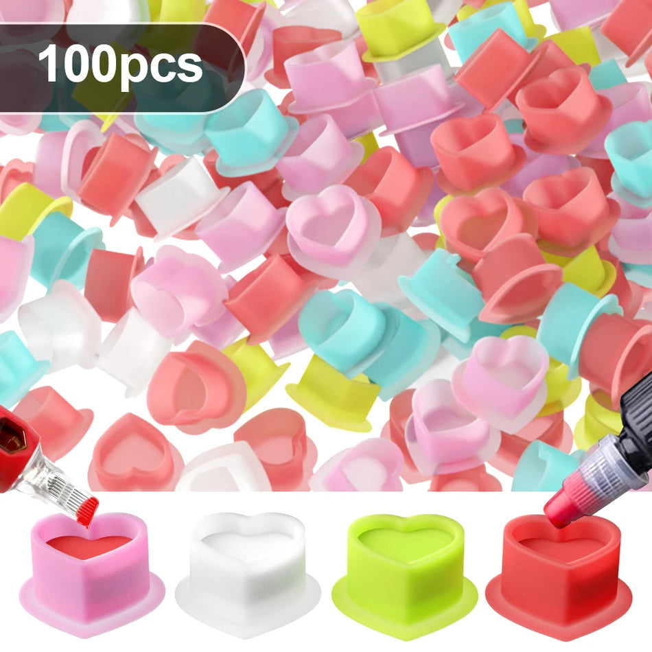 Copos de Tinta em Silicone Coração 100Pcs Suportes de Pigmento Descartáveis