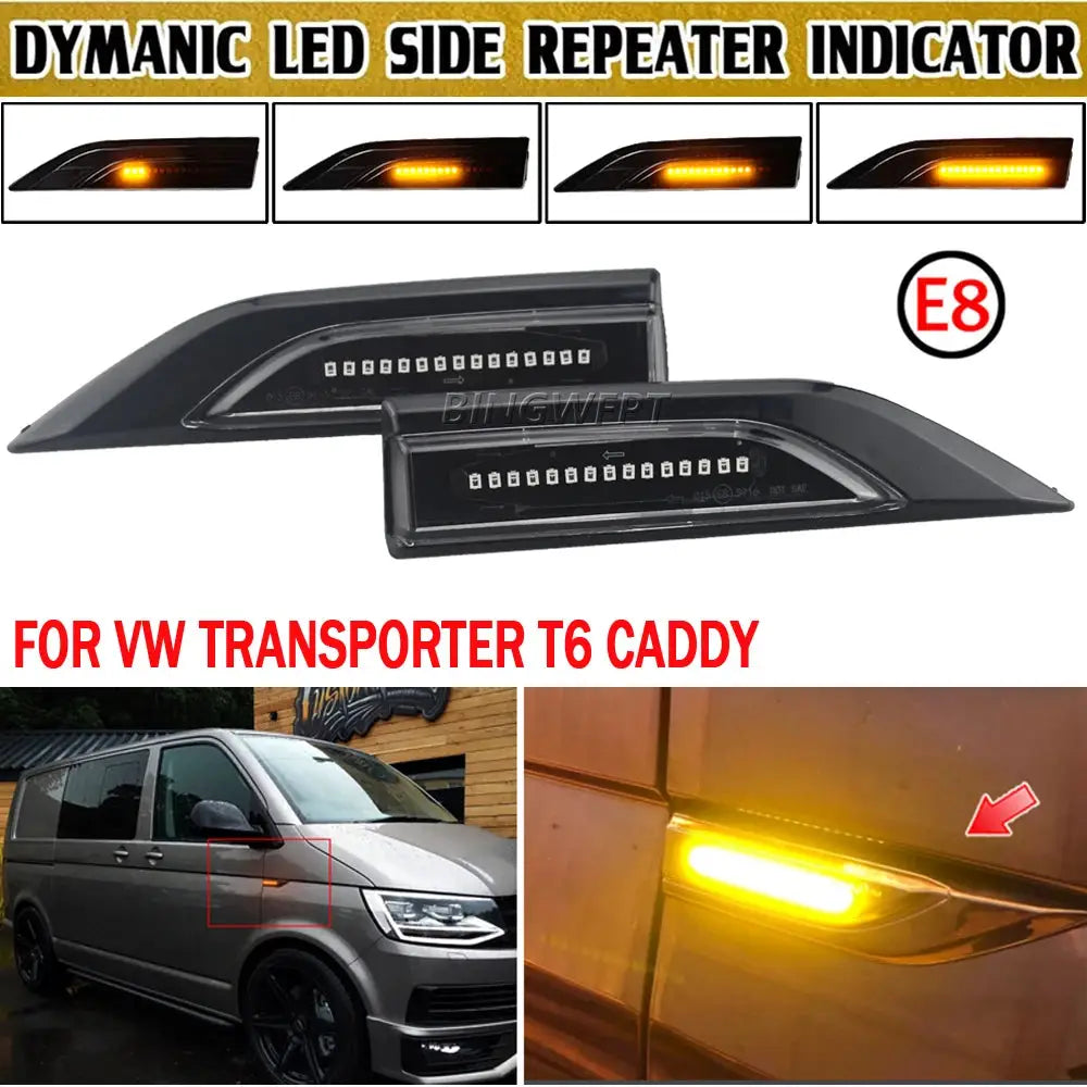 Dynamic Side Marker For VW Volkswagen T6 Transporter Multivan Caddy LED Fender Light Turn Signal Lamp 2016 2017 2018 2019 by InterCyprus Trading Ltd