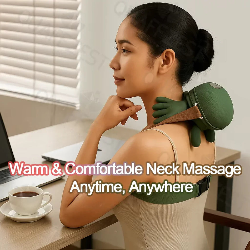 Portable Wireless Heated Neck and Shoulder Massager with Trapezius Kneading