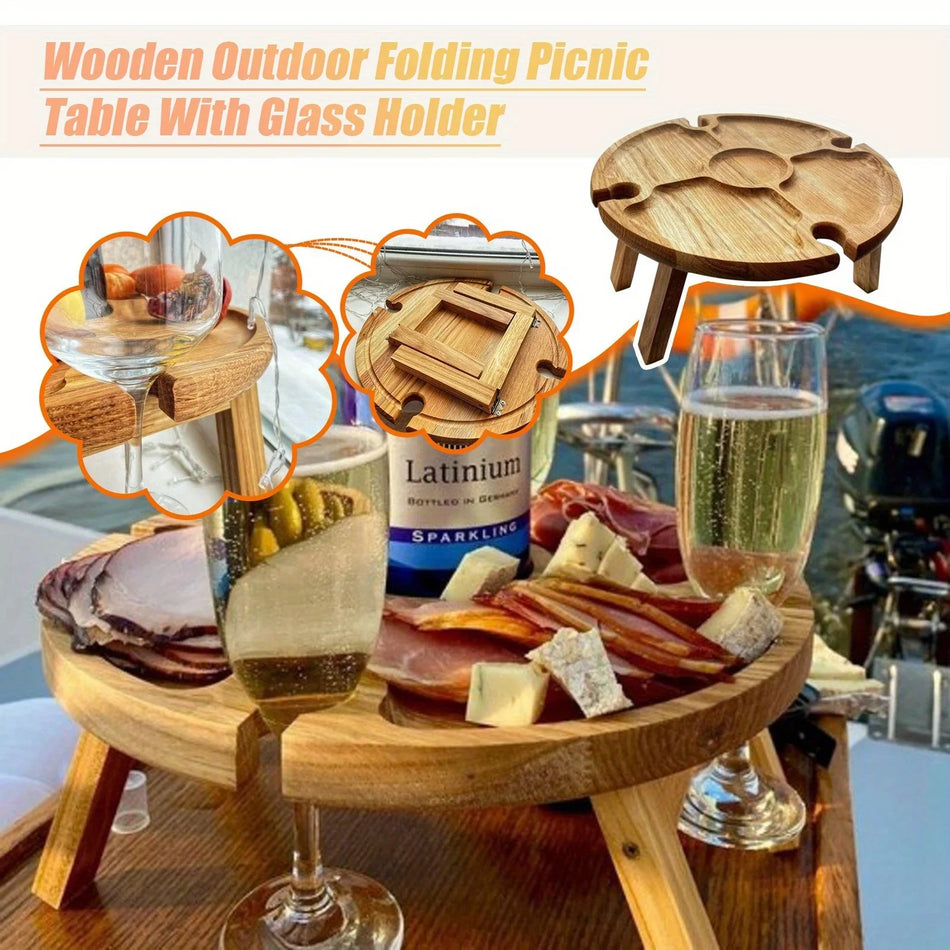 Wooden Folding Picnic Table 2 In 1 &ndash; Glass Cup Holder