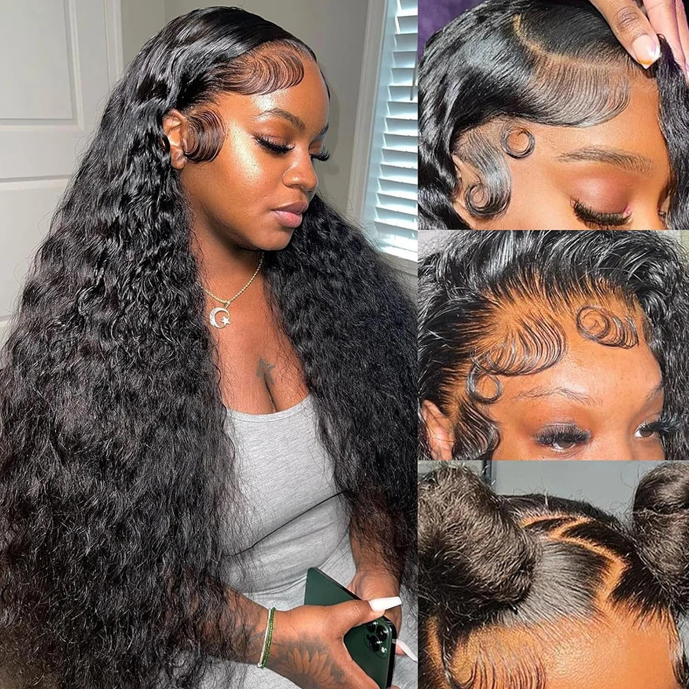 28 Inch Deep Wave Lace Front Wig - Human Hair with Pre-Plucked Hairline Natural Color / CHINA / 26inches|13X4 Frontal Wig