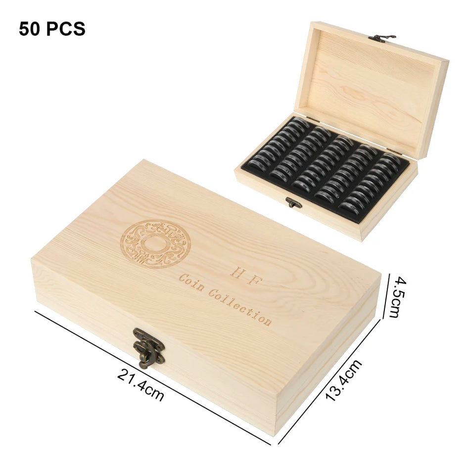 Antioxidative Wooden Coin Storage Box With Padding For 20 30 50 And 100 Coins