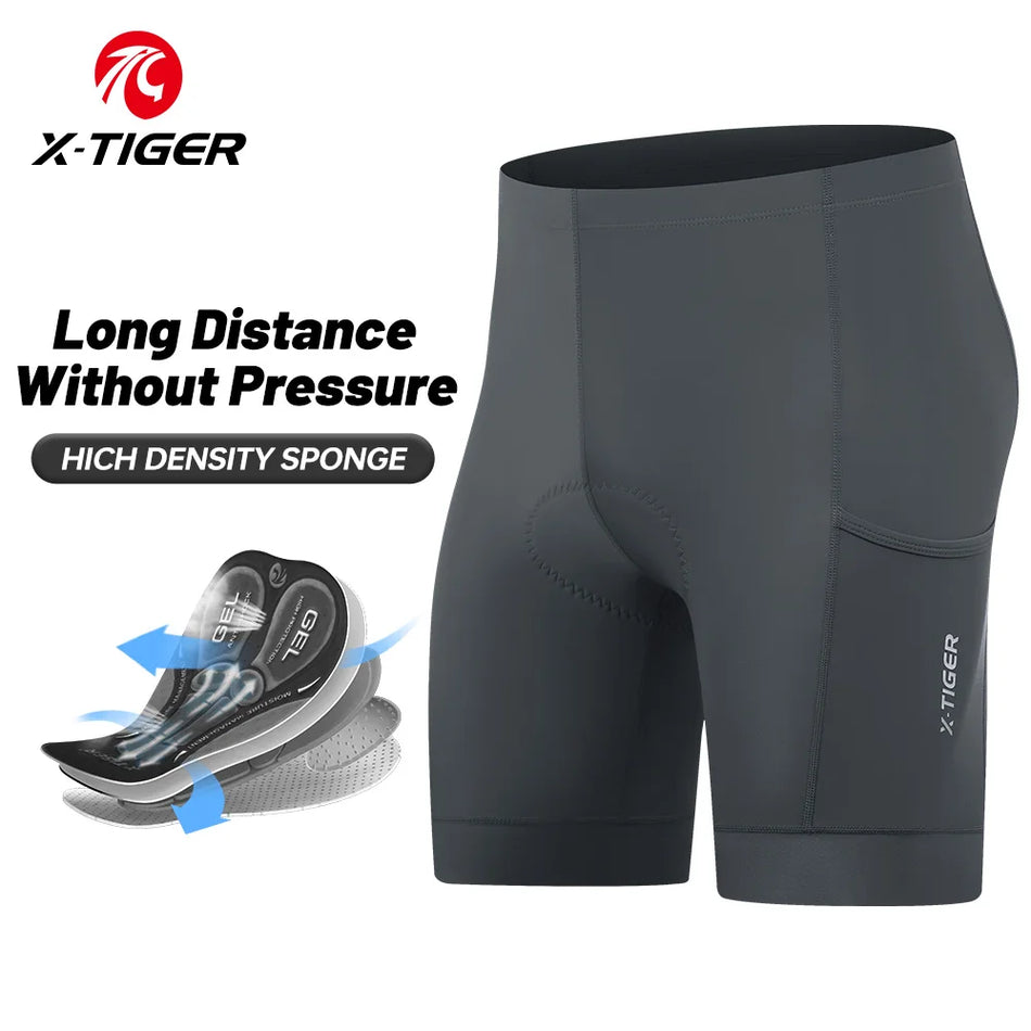 X-TIGER Men's Cycling Shorts With 3 Pockets, 5D Gel, Breathable