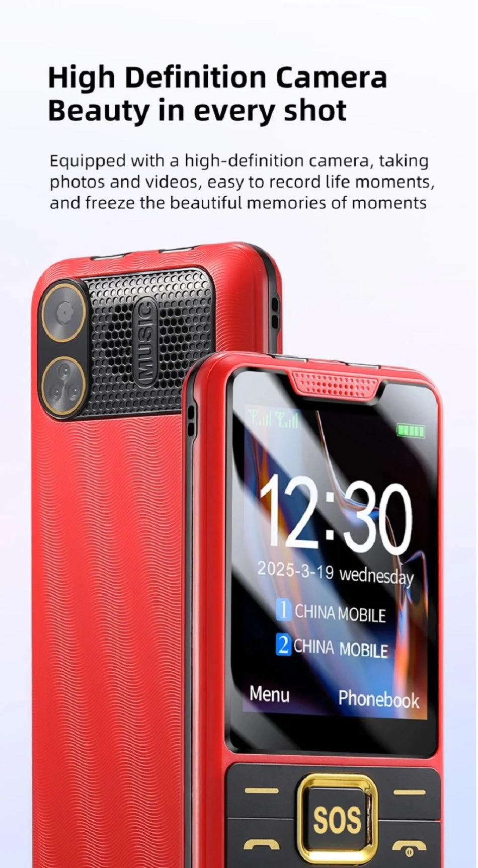 GSM 2G Unlocked Elderly Push Button Phone &ndash; Dual SIM SOS Key