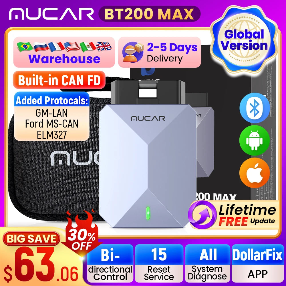 MUCAR BT200 MAX &ndash; AI OBD2 Bluetooth Bidirectional Scan