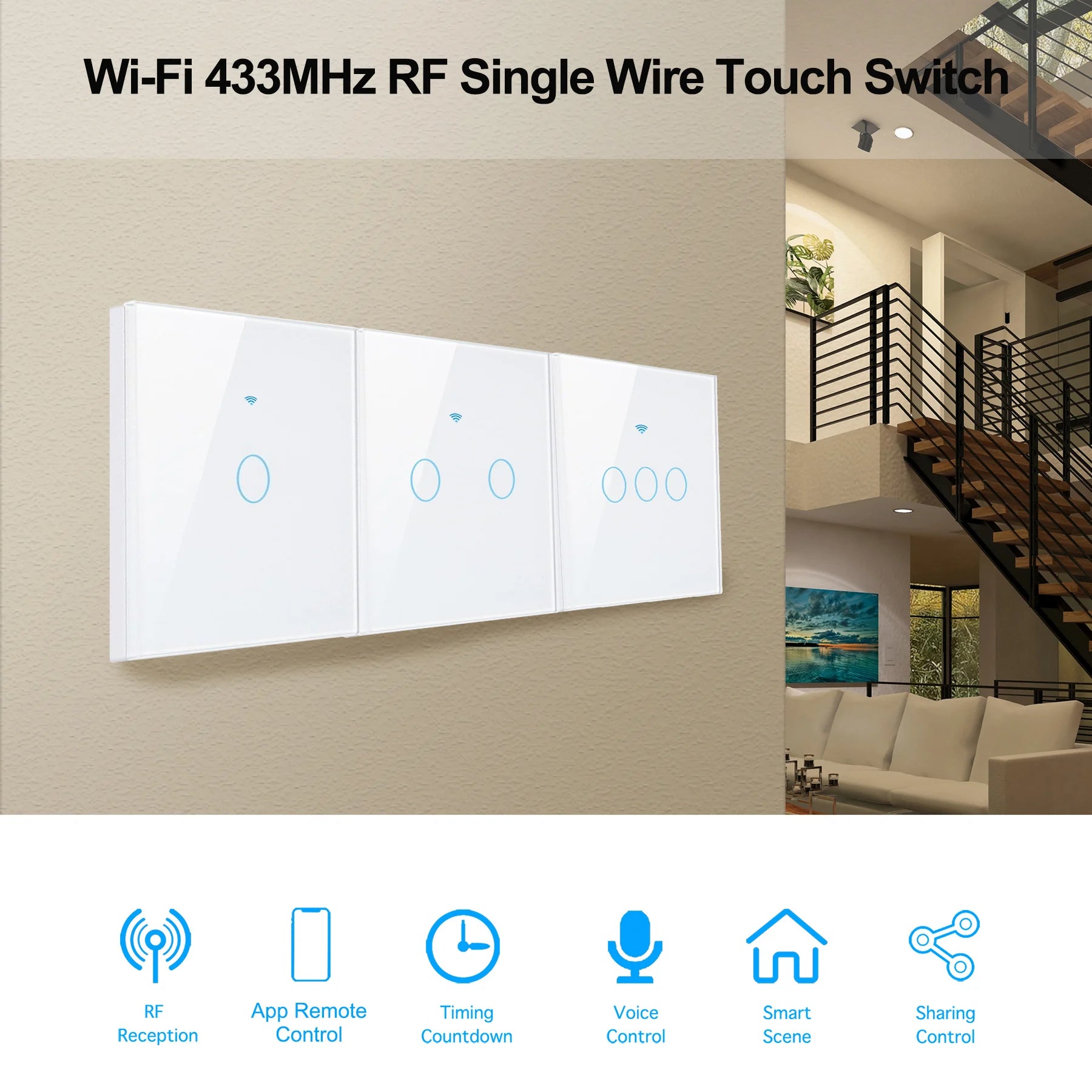 WiFi Smart Switch EU Touch 220V - No Neutral Required