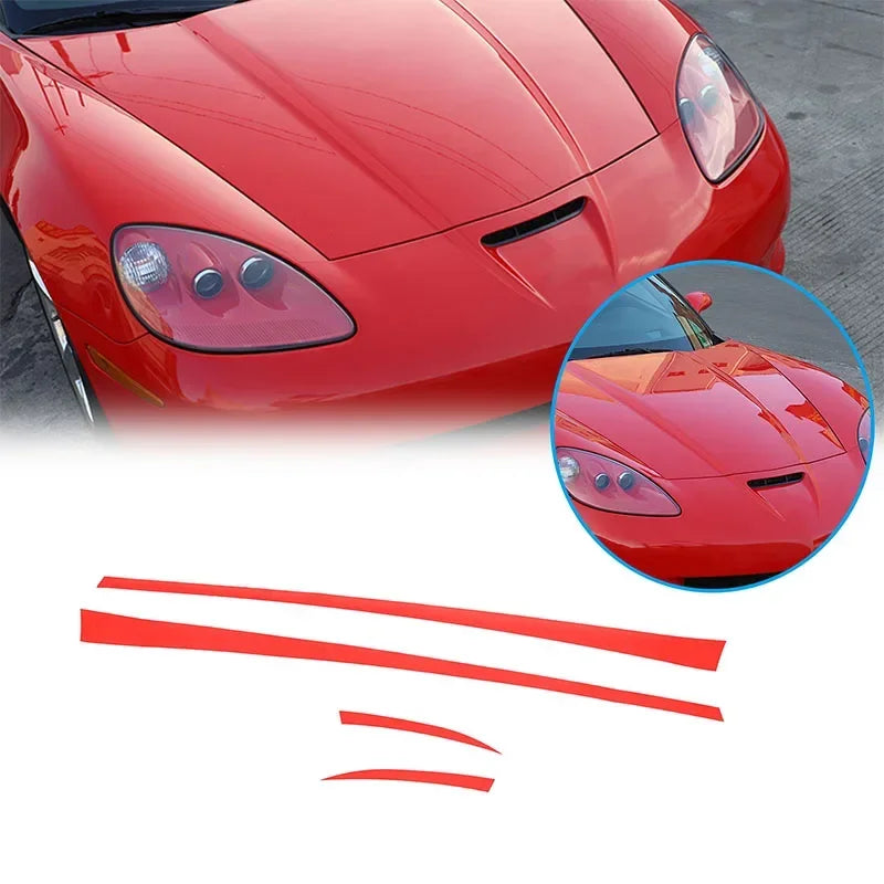 Autocolantes de acabamento em PVC vermelho para capot do motor Corvette C6 2005 2013