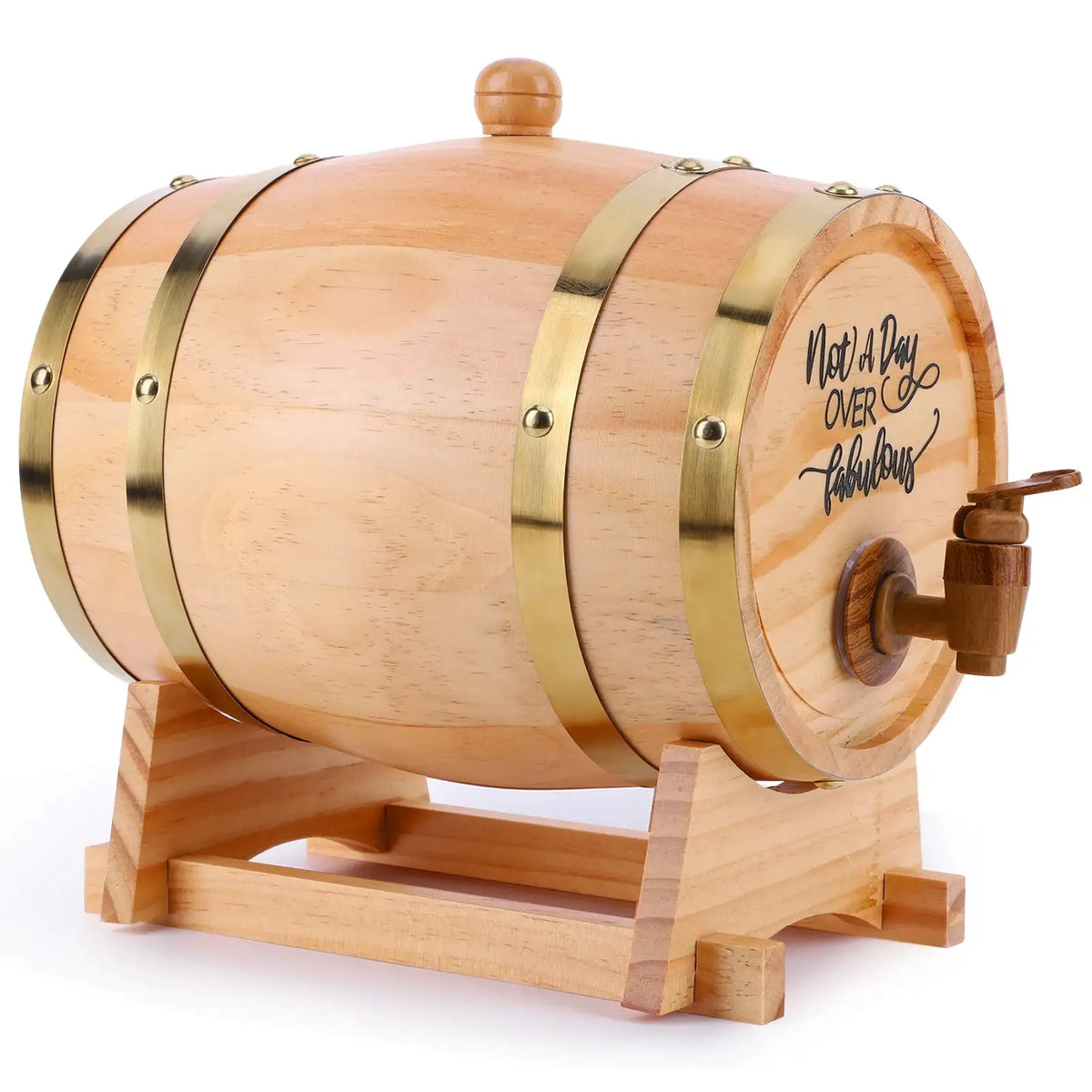 3L Wine Barrel with Stand Bung and Spigot Whiskey Barrel Dispenser Bourbon Barrel for Cocktails Bourbon Rum Tequila Beer light yellow