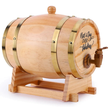 3L Wine Barrel with Stand Bung and Spigot Whiskey Barrel Dispenser Bourbon Barrel for Cocktails Bourbon Rum Tequila Beer light yellow