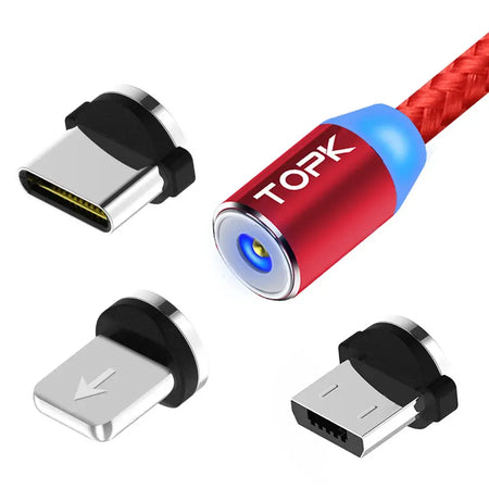 Magnetic Charging Cable 3 IN 1 TOPK 360 Degree Rotating Magnetic Phone Charger Cable Nylon Braided Magnetic Micro USB C Cable by InterCyprus Trading Ltd
