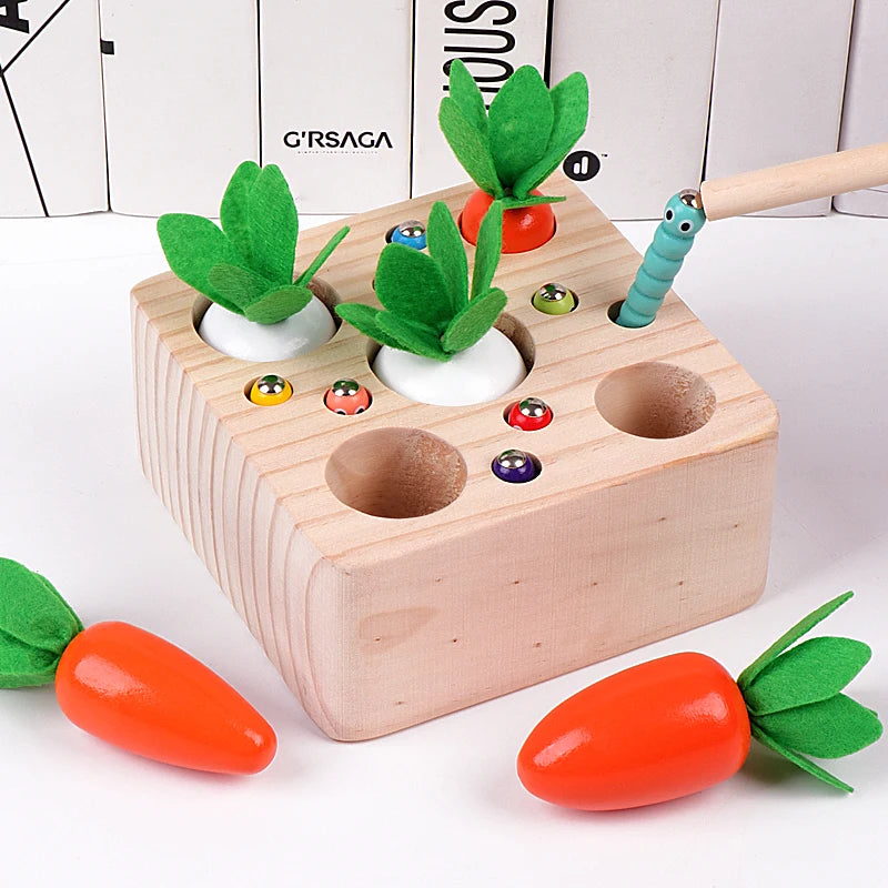 Kids Wooden Pulling Carrot Worm Puzzle Toy &ndash; Educational