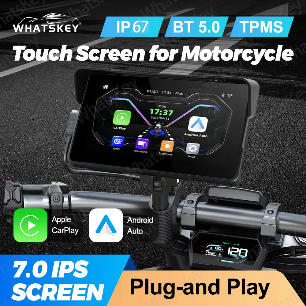 Peocke 7 Inch Motorcycle Carplay Display &ndash; Wireless GPS Navigation with IPX7 Waterproof Design