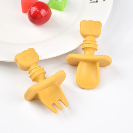 BPA Free Silicone Baby Fork and Spoon Set for Safe Learning Feeding H / CHINA